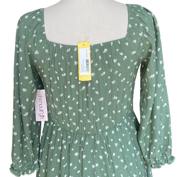 NWT Chenault Smocked Floral Dress Green Puff Sleeve Cottage Prairie Peasant-16 - Picture 9 of 16
